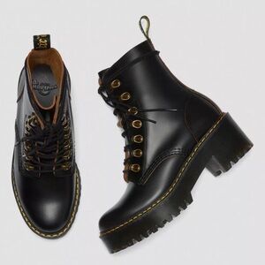 DR MARTENS LEONA WOMEN'S VINTAGE SMOOTH LEATHER HEELED BOOTS